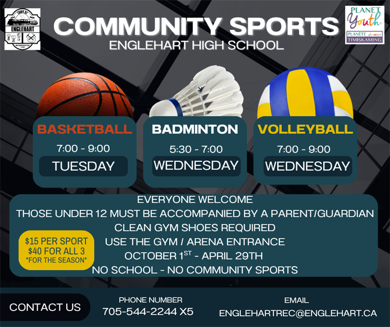 Community Sports Englehart High School schedule flyer